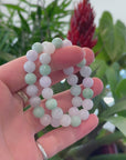 Baikalla Natural Green & White Jadeite Jade Round Beads Bracelet (9.5mm)