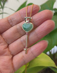 Baikalla™ "Heart Key" 14k Yellow Gold Genuine Burmese Jadeite Key Pendant Necklace With Ruby