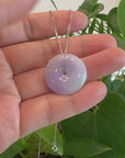 Baikalla "Good Luck Button" Necklace Green and Lavender Jadeite Jade Lucky Ping An Kou Necklace