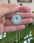 "Good Luck Button" Necklace Lavender Jadeite Jade Lucky Ping An Kou Pendant