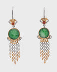 Baikalla Antique Natural Jadeite Jade Sterling Silver Gold Plated Two Tone Dangle Earrings