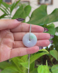 Baikalla "Good Luck Button" Necklace Lavender Green Jadeite Jade Lucky Ping An Kou Pendant