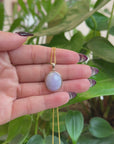 14K Gold Natural Lavender Burmese Jadeite Cabochon Necklace