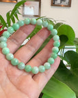 Jadeite Jade 9 mm Round Green Beads Bracelet ( 9 mm )