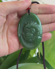 Natural Jade 12 Zodiac: Nephrite Jade Monkey Pendant Necklace in Deep Green