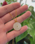 Genuine White Nephrite Jade Lucky Kou Kou Pendant Necklace With 18k Gold Bail