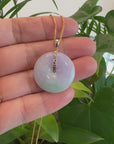 "Good Luck Button" Lavender Jadeite Jade Lucky KouKou Pendant With 14K Yellow Gold Bail