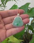 Baikalla "Laughing Buddha" 14k Gold Genuine Green Jadeite Jade with VS1 Diamonds