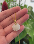 Genuine White Nephrite Jade Lotus Pendant Necklace With 18k Gold Bail