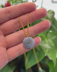 18K Yellow Gold "Good Luck Button" Necklace Lavender Green Jadeite Jade Pendant Necklace