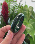 "Classic Princess Oval Half Round" Deep Green Jadeite Jade Bangle (53.4 mm) 