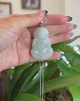 "Goddess of Compassion" Sterling Silver Genuine Burmese Jadeite Jade Guanyin Necklace