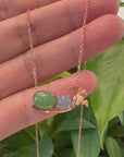 18k Rose Gold Jadeite Jade Diamond Pendant Necklace Ginkgo Leaf