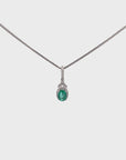 Baikalla™ 14k White Gold Emerald AA Round Necklace pendant With Diamond Halo