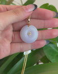 "Good Luck Button" Lavender Jadeite Jade Lucky KouKou Pendant With 14K Yellow Gold Bail