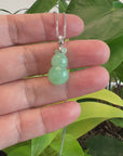 14K White Gold Jadeite Jade Good Luck Hulu Bottle Gourd Necklace