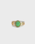 Baikalla Antique Natural Jadeite Jade Sterling Silver Gold Plated Two Tone Ring