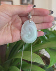 Sterling Silver Genuine White Jadeite Jade Ru Yi Pendant Necklace