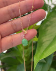 18k Rose Gold Jadeite Jade Diamond Pendant Necklace Ginkgo Leaf