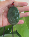 Natural Jade 12 Zodiac: Nephrite Jade Snake Pendant Necklace in Deep Green