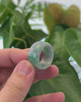 Natural Burmese Green Jadeite Jade Bend Men's Ring