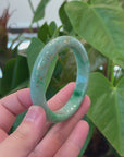 Baikalla "Half Round" 18k Inlay Rich Green Jadeite Jade Bangle Bracelet (59.57 mm) 