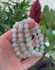 Baikalla Natural Green & White Jadeite Jade Round Green Beads Bracelet (9.5mm)