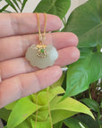 Genuine White Jade RuYi Pendant Necklace  with 14K Yellow Solid Gold Bail