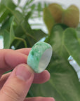 Natural Burmese Green Jadeite Jade Bend Men's Ring