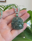 Baikalla™ "Fu Dog" (Guardian Lion) Natural Blue Green Jadeite Jade Necklace Collectibles