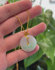 18K Yellow Gold "Good Luck Button" Necklace Lavender Green Jadeite Jade Pendant Necklace