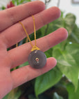 Genuine Smoky Purple Nephrite Jade Lucky Kou Kou Pendant Necklace With 18k Gold Bail