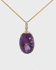 14k Yellow Gold Genuine Amethyst and Diamond Pendant Necklace