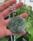 Baikalla "Double Dragon Playing With Golden Ball" Natural Jadeite Jade Blue Green Pendant Necklace For Men, Collectibles