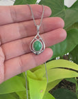 14K White Gold Oval Imperial Jadeite Jade Cabochon Necklace with VS1 Diamonds