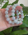 Natural Jadeite Jade Round Light Lavender Large Beads Men's Bracelet (14mm)