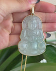 "Goddess of Compassion" 14k Yellow Gold Genuine Burmese Jadeite Jade Guanyin Necklace