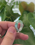 Natural Burmese Green Jadeite Jade Bend Men's Ring