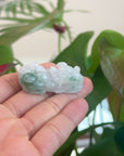 Genuine Burmese White Blue-Green Jadeite Jade PiXiu Pendant Necklace