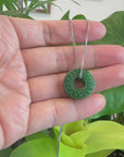 Baikalla™ "Good Luck Button" Necklace Green Nephrite Jade Lucky KouKou Donut Pendant Necklace