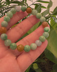 Genuine Jadeite Jade Round Multiple Colors Beads Bracelet ( 9 mm)