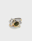 Baikalla Antique Natural Ammonite Sterling Silver Gold Plated Two Tone Ring