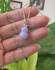 Natural Lavender Jadeite Jade "Magic Bottle Gourd" Hulu Necklace With 14k Yellow Gold Diamond Bail