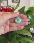 Baikalla "Good Luck Button" Necklace White Green Jadeite Jade Lucky Ping An Kou Pendant