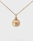 18k Gold Round Golden South Sea Cultured Pearl & Diamond Pendant Necklace for Women, AAA Quality