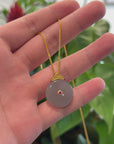 Genuine Smoky Purple Nephrite Jade Lucky Kou Kou Pendant Necklace With 18k Gold Bail