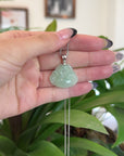 Baikalla™ "Laughing Buddha" Genuine Green Jadeite Buddha Pendant Necklace With Silver  Bail