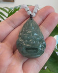 Baikalla™ "Fu Dog" (Guardian Lion) Natural Blue Green Jadeite Jade Necklace Collectibles