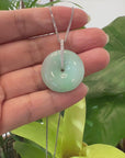 Genuine Green Jadeite Jade Lucky KouKou " Ping An Kou " Pendant With 14K White Gold Bail & Diamond In Center.