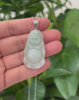 Baikalla™ "Standing Buddha" Genuine Green Jadeite Buddha Pendant Necklace With Silver Bail